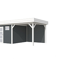 Vuren Topvision Kievit, 400 x 300 en luifel 300 cm, wanden antraciet en basis wit.