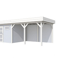 Vuren Topvision Kievit, 400 x 300 en luifel 400 cm, wanden lichtgrijs en basis wit.