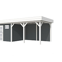 Vuren Topvision Kievit, 400 x 300 en luifel 400 cm, wanden antraciet en basis wit.