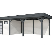 Vuren Topvision Kievit, 400 x 300 en luifel 500 cm, wanden wit en basis antraciet.